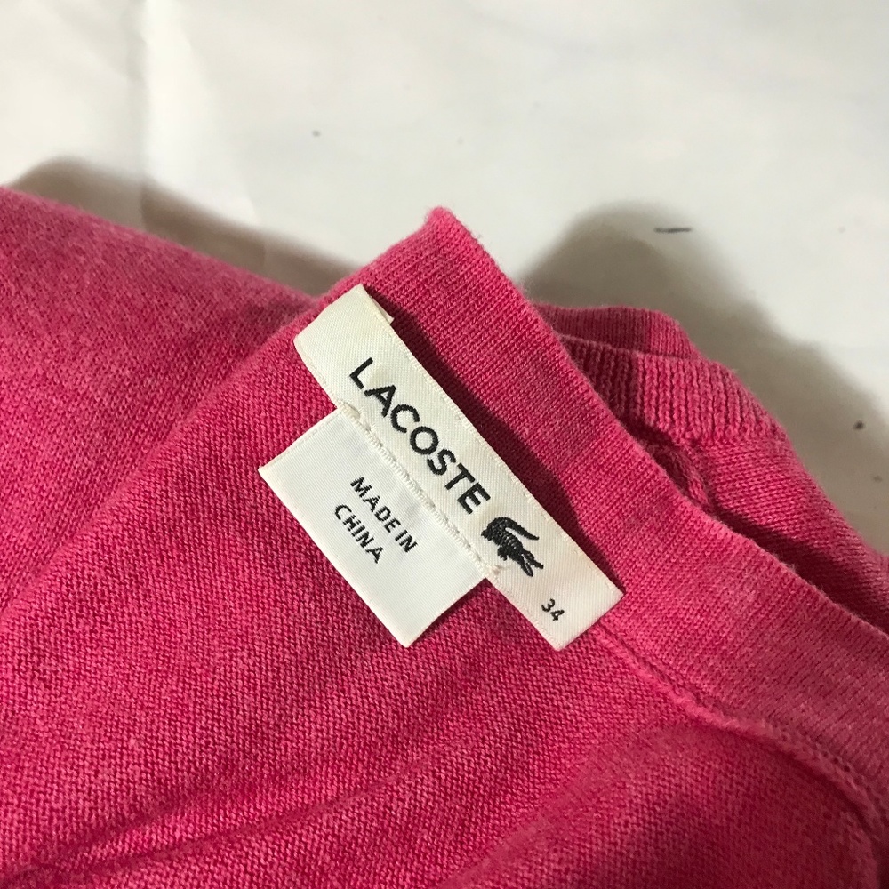 Lacoste Raspberry Pink V-Neck Pullover Sweater - Picture 7 of 7